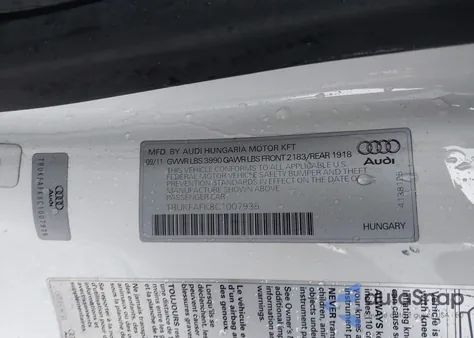 2012 Audi Tt 2.0T Prestige из США, поврежденный, VIN TRUKFAFK8C1007935